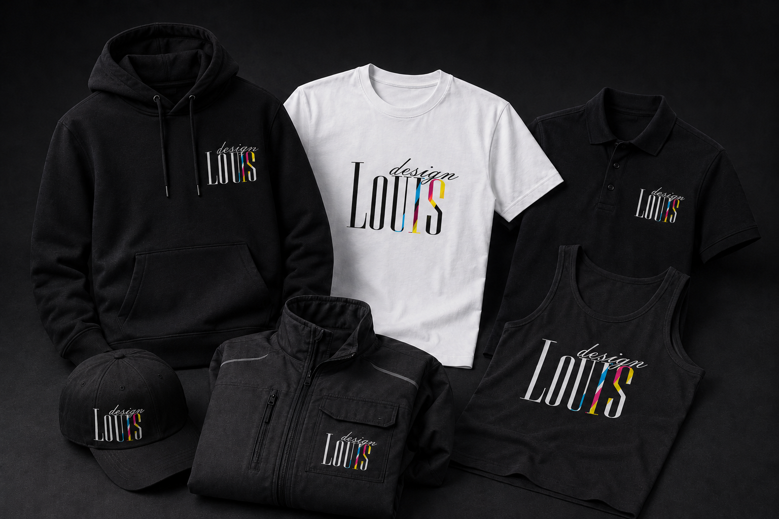 Hoodie, T-Shirt, Polo, Tanktop, Cappy und Arbeitsjacke mit Louis Design Logo